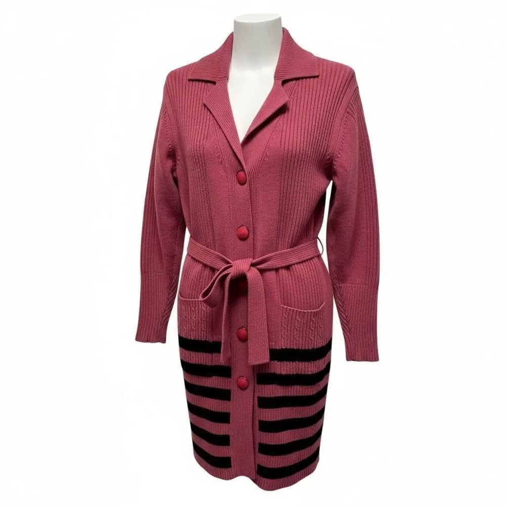 Vintage Santa Barbara Polo & Racquet Club Pink Belted Long Cardigan Sweater